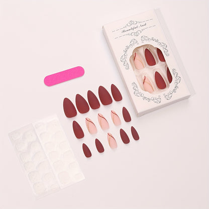 Fall Winter, 24pcs Matte Medium Almond Fake Nails