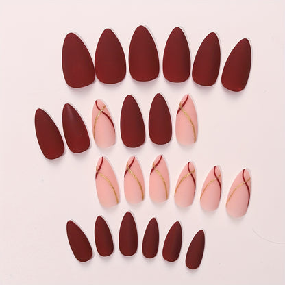 Fall Winter, 24pcs Matte Medium Almond Fake Nails