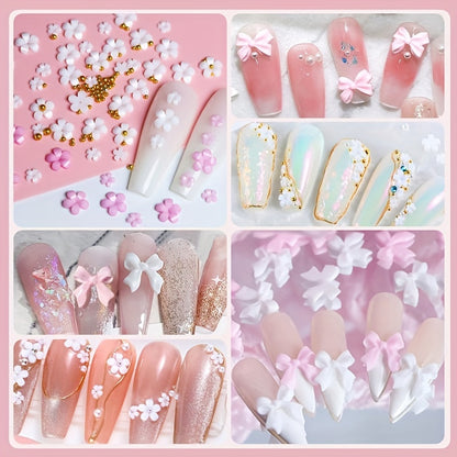 Cute Acrylic 3D Flower Nail Art Kit – Bows, Pearls & Gems for DIY Manicure