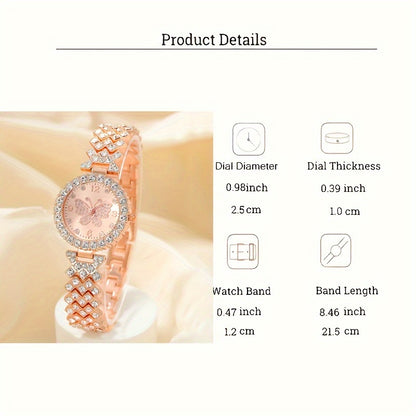 Elegant Butterfly Quartz Watch &amp; Bracelet Set - 2pcs Gift for Women, Mom, or Her