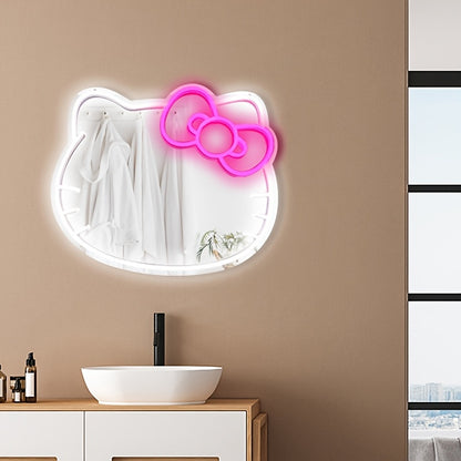 Hello Kitty Cat Neon Wall Mirror – LED Strip Light for Any Room