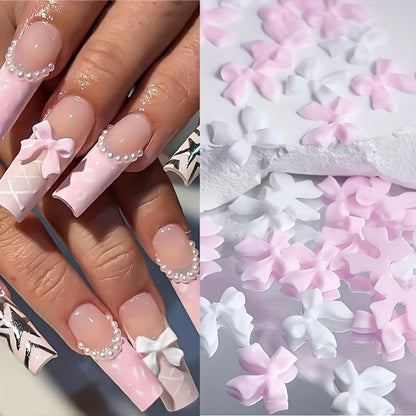 Cute Acrylic 3D Flower Nail Art Kit – Bows, Pearls & Gems for DIY Manicure