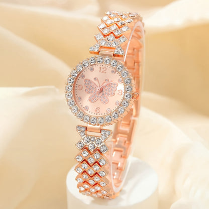 Elegant Butterfly Quartz Watch &amp; Bracelet Set - 2pcs Gift for Women, Mom, or Her