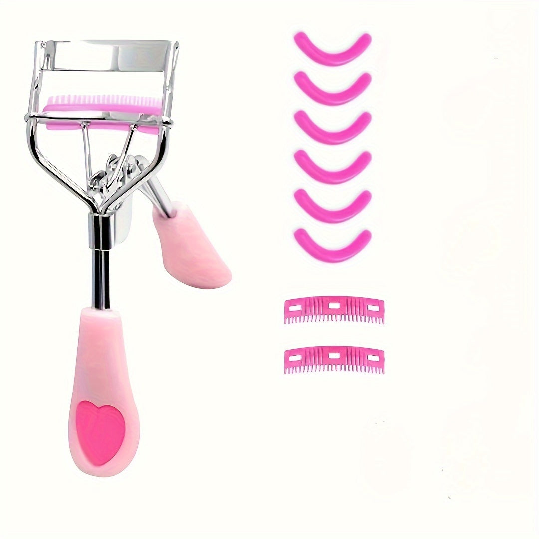 Eyebrow &amp; Eyelash Curler Set - Carbon Steel with Built-in Comb &amp; Heart-Shaped Handle