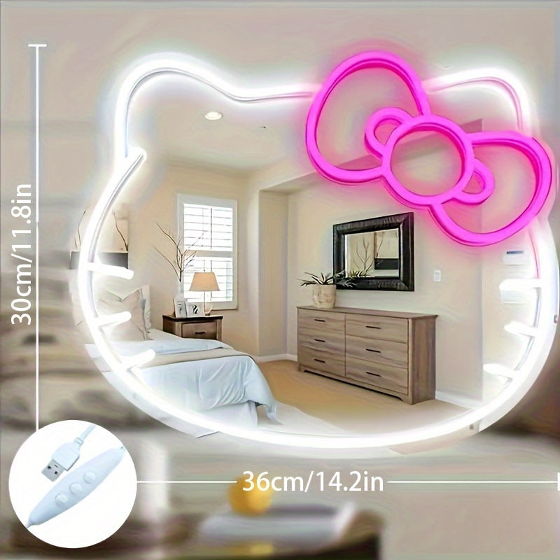 Hello Kitty Cat Neon Wall Mirror – LED Strip Light for Any Room