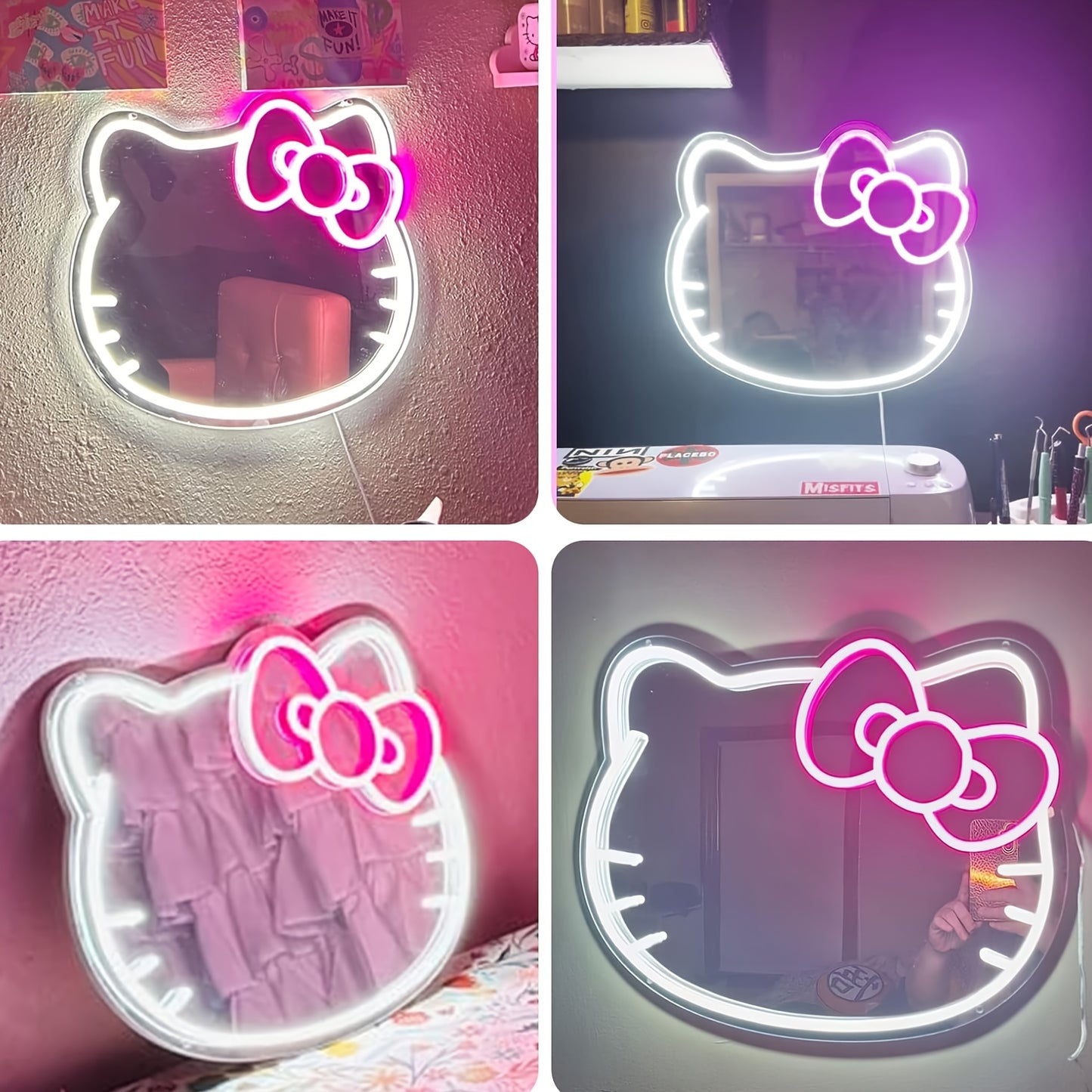 Hello Kitty Cat Neon Wall Mirror – LED Strip Light for Any Room